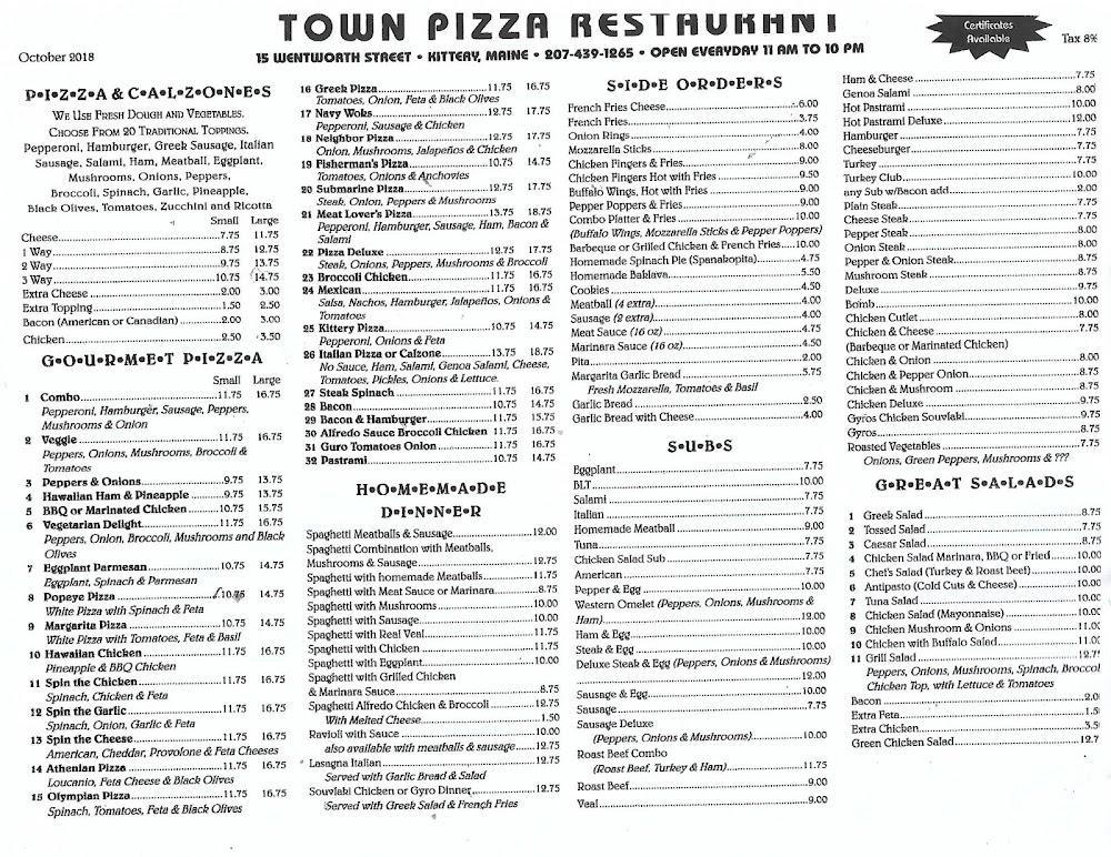 Town Pizza Restaurant Menu image 1